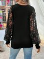 SHEIN Clasi Lace Patchwork Lantern Sleeve Sweater