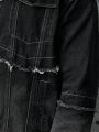 SHEIN Men 1pc Frayed Trim Flap Detail Denim Jacket