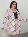 SHEIN Privé Plus Plaid Print Blazer & Split Hem Skirt