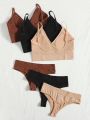 3sets Rib Longline Seamless Lingerie Set