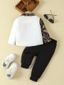 Infant Boys' Black And White Color Matching Shirt And Pants Set