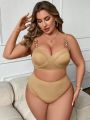 SHEIN Swim Chicsea Plus Size Women'S Metal Chain Shoulder Strap Swimsuit Set