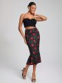 Raquel Melo Floral Print Mermaid Hem Skirt