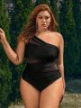 SHEIN Leisure Plus Size Mesh Splice One Piece Swimsuit