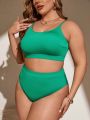 SHEIN Swim Basics Plus Size Women'S Solid Color Separated Swimsuit