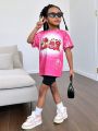 SHEIN Kids Cooltwn Little Girls' Sweet And Cool Knitted Round Neck Short Sleeve Top For Daily Wear