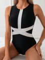 SHEIN Swim Mod Color Block One-Piece Swimsuit