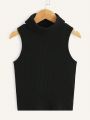 SHEIN Kids EVRYDAY 3pcs Knitted Ribbed Turtleneck Tank Tops For Tween Girls, Casual