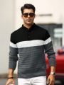 Men'S Color Block Polo Collar Sweater