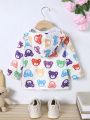 Baby Girls' Cartoon Printed Zip Up Hooded Jacket