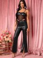 Pretty on the Outside Sequin Bustier Top & Flare Pants Set