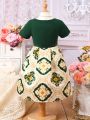 SHEIN Kids Nujoom Young Girls' Gorgeous Baroque Printed Dress For Summer