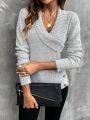 SHEIN Essnce Surplice Neck Button Detail Sweater