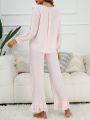 Ruffle Trim Flounce Sleeve Ruffle Hem PJ Set