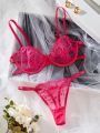 Flower Embroidery See-through Women's Sexy Lingerie Set