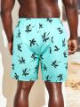 Men'S Plus Size Coconut Tree Print Beach Shorts With Slanted Pockets