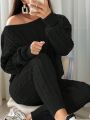 Plus Size Solid Color Casual Sweater Set