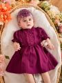 Baby Girl Summer Short Sleeve Purple Ruffle Trim Decor Shirt Dress