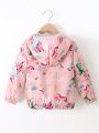 SHEIN Kids EVRYDAY Toddler Girls' Casual Hooded Cartoon Printed Windbreaker Jacket