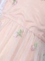 Tween Girls' Lovely Small Flower Embroidery & Mesh Splice Bubble Sleeve Dress