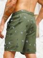 Men's Plus Size Drawstring Waist Palm Tree Printed Beach Shorts