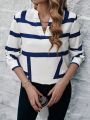 SHEIN LUNE Notched Neckline Long Sleeve Blouse