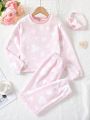 Thickened Flannel Cute Pink Heart Patterned Girls' Homewear Set