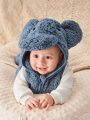 SHEIN Newborn Baby Boys' Cute Elephant Style Hooded Vest, Sweatshirt And Thick Fleece Pants 3pcs Outfit