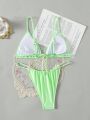 SHEIN Swim Mod Women's Ruffle Detail Halter Neck Two-Piece Swimsuit With Decorative Pendant