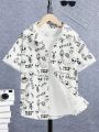 SHEIN Alien & Letter Print Short Sleeve Shirt