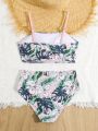 Teenage Swimwear Set With Plant Print