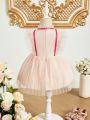 Baby Girl Embroidered Floral Patchwork Satin Ribbon Invisible Zipper Dress