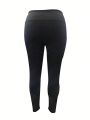 Yoga High Street Plus Size Sports Leggings With Side Mesh, Pocket And Elastic Waistband