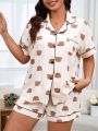 Loose And Comfortable Cartoon Bear Printed Pajamas And Shorts Homewear Set