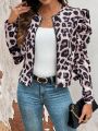 SHEIN VCAY Women's Leopard Print Batwing Sleeve Jacket