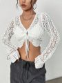 Women's Drawstring Hollow Out Sweater