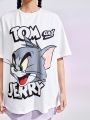 TOM & JERRY X SHEIN Women's Cartoon Letter Print Drop Shoulder Loose T-Shirt