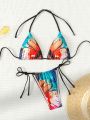 SHEIN Swim Y2GLAM Pattern Printed Knotted Side Bikini Swimsuit Set