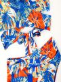 SHEIN Swim Vcay Women's Tropical Plant Print Ruffled Two-Piece Swimsuit