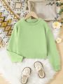 Teen Girls' Casual Simple Solid Color Round Neck Sweater