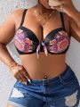 Heremeow Plus Size Printed Swimwear Top