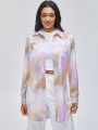 MCiro Tie Dye Button Front Shirt Dress