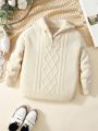 SHEIN Young Boys Cable Knit Quarter Zip Sweater