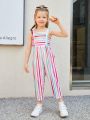 SHEIN Kids SUNSHNE Toddler Girls' Striped Suspenders Tank Top Jumpsuit With Capri Pants, Perfect For Vacation