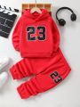 SHEIN Kids EVRYDAY Toddler Boys' Digital Print Long Sleeve Hoodie And Pants Outfit Set For Autumn/Winter