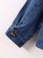 Baby Girl Bear Patched Pocket Denim Jacket Without Tee