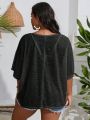 Plus Solid Batwing Sleeve Cover Up