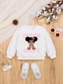 Baby Girls Figure & Letter Graphic Sweatshirt