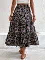 Women's Floral Print Asymmetrical Ruffle Hem Skirt