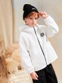 SHEIN Tween Boy Letter Patched Zip Up Hooded Teddy Coat